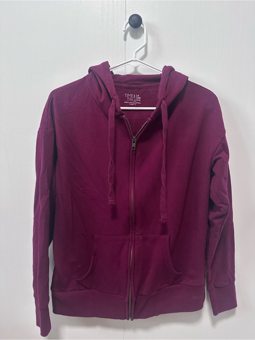 Time and Tru Burgundy Zip-Up Hooded Bomber Jacket